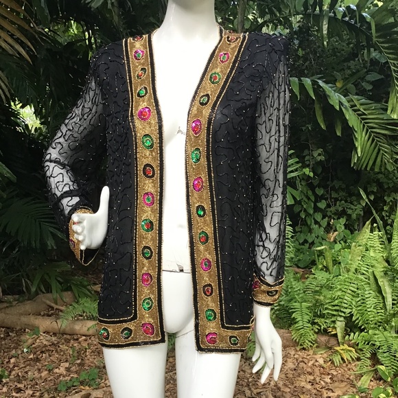Vintage silky nights beaded and sequin Jacket - Picture 10 of 10